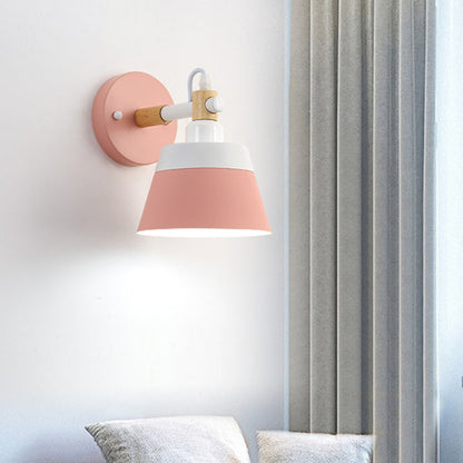 Frendorf | Asiatische Trommel Wandleuchte Holz 1 Bulb Schlafzimmer LED Wandmontage Licht in Weiß/Rosa