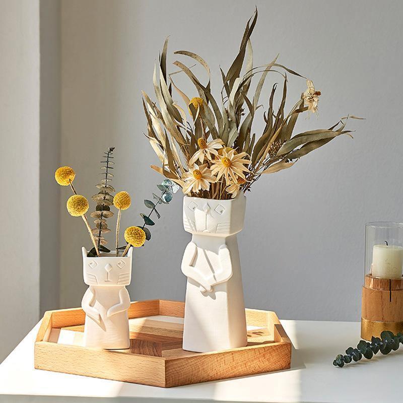 Frendorf | MeowNordic Katzen-Keramikvase | Skandinavisches Design | Verspielte Blumendekoration | Zwei Größen