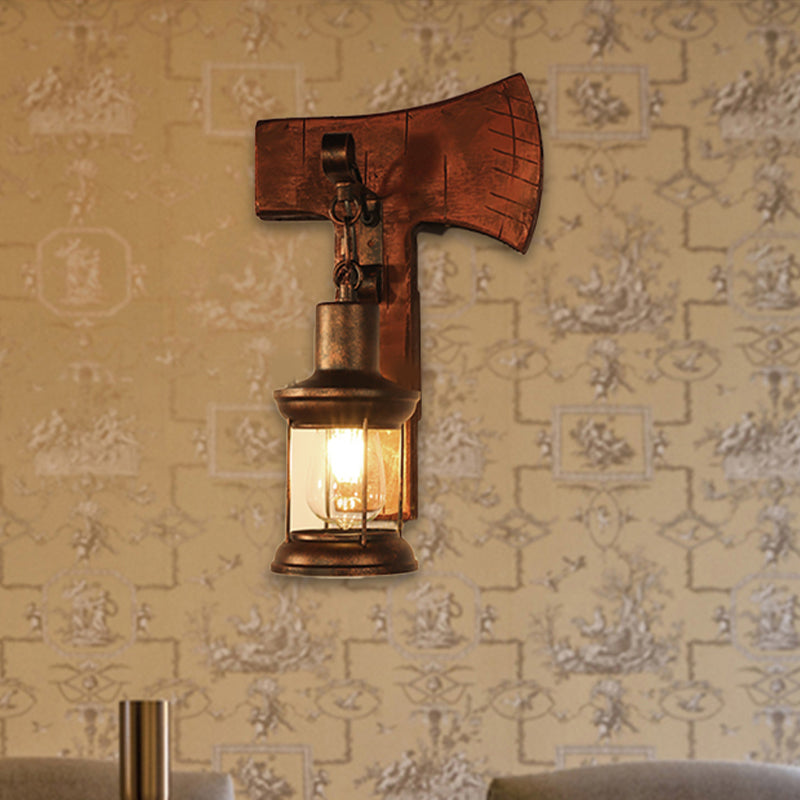 Rust Eins Licht Wandleuchte Küstliche Klare Glas Laterne Beleuchtung Fixture mit Holz Rückplatte