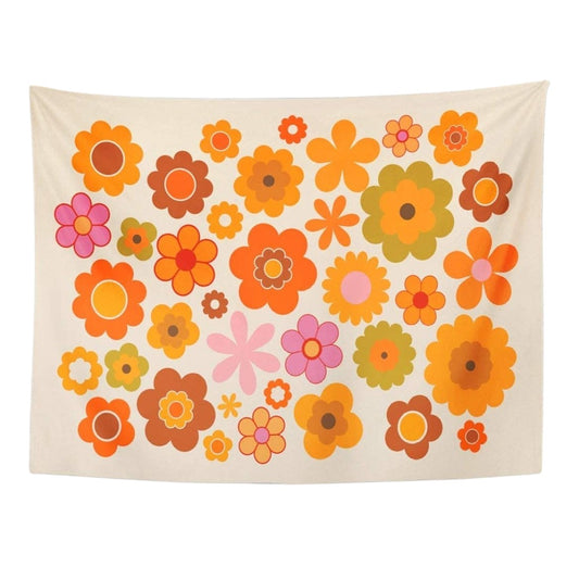 70er Jahre Flower Power Wandteppich