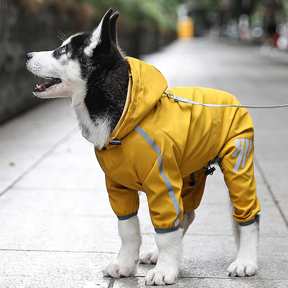 Stylische wasserdichte verstellbare reflektierende Streifen Hunderegenjacke mit Kapuze
