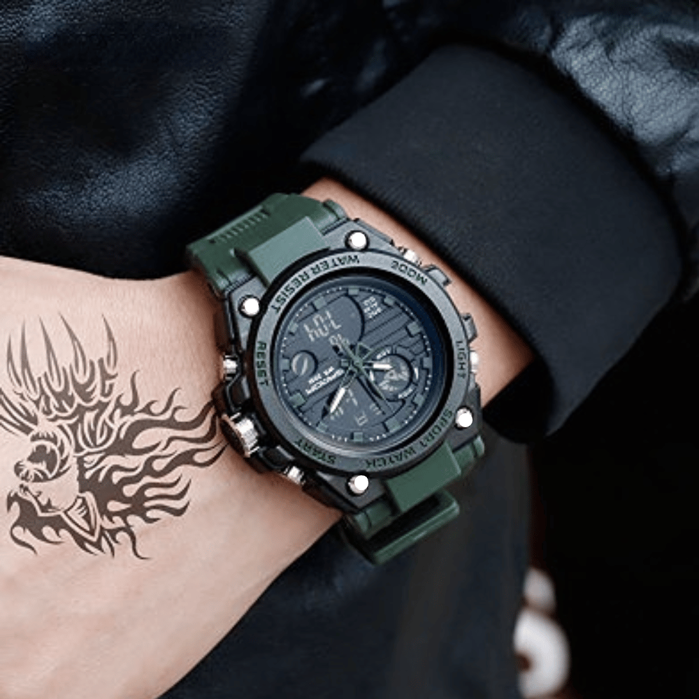 Frendorf | Sportliche Dual-Display Mode Multifunktionale wasserdichte leuchtende Herrenarmbanduhr
