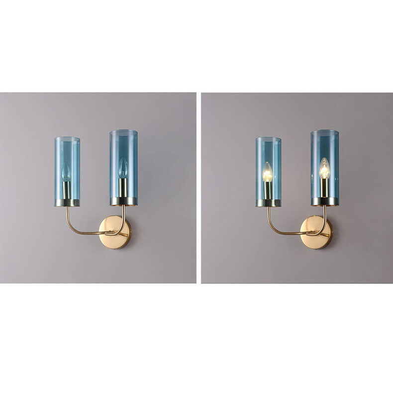 Frendorf | AstraGlas | Glas-Eisen Wandleuchte | 1- oder 2-flammig | Cognac & Hellblau