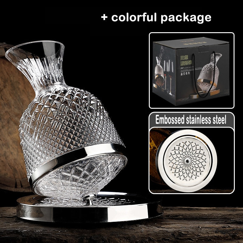 360 Rotierender Weinkaraffe Tumbler 1500ml Karaffen-Spender Kristallglas Flasche Wein Belüfter Spiegel Krug Geschenk Bar Dekoration