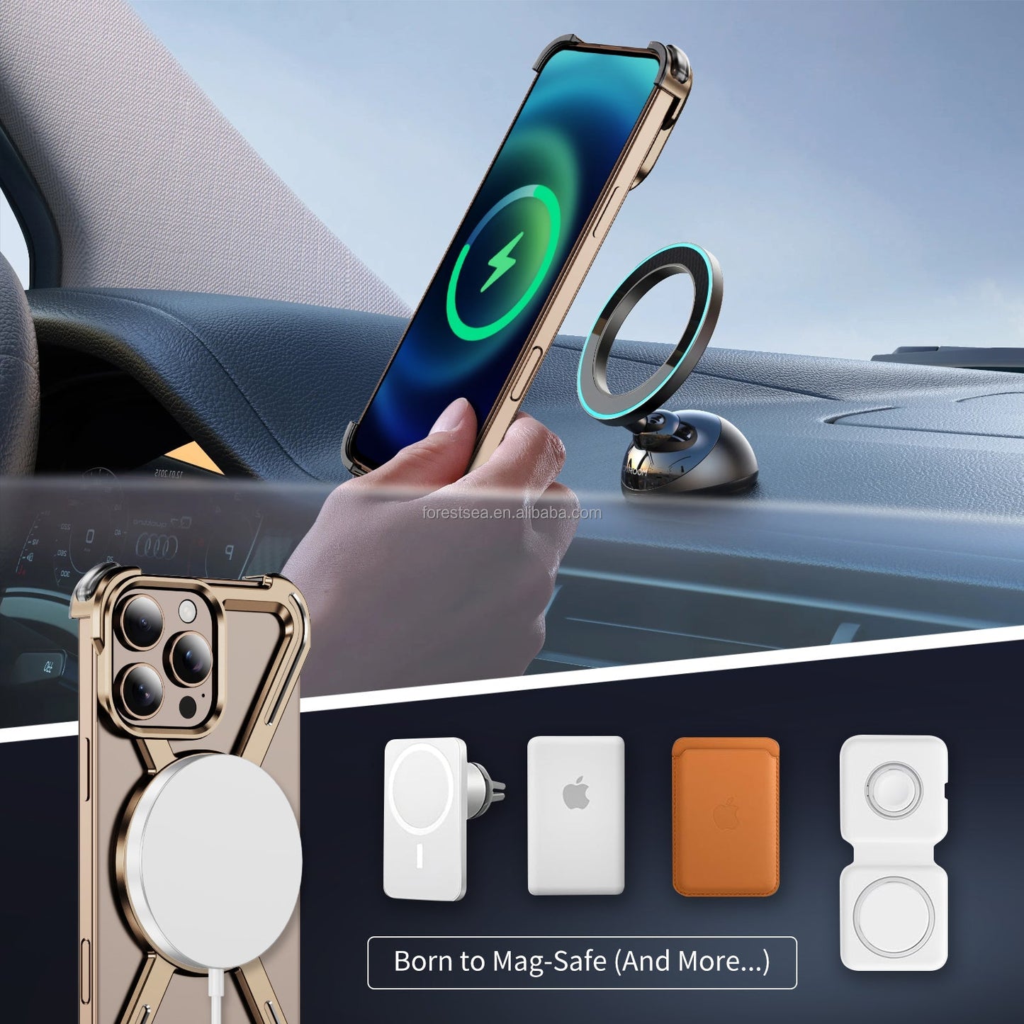 Frendorf | 360 Rotationshalter Wärmeableitung Einfaches Aluminiumlegierungsrahmenloses Magnetisches Handyhülle für iPhone