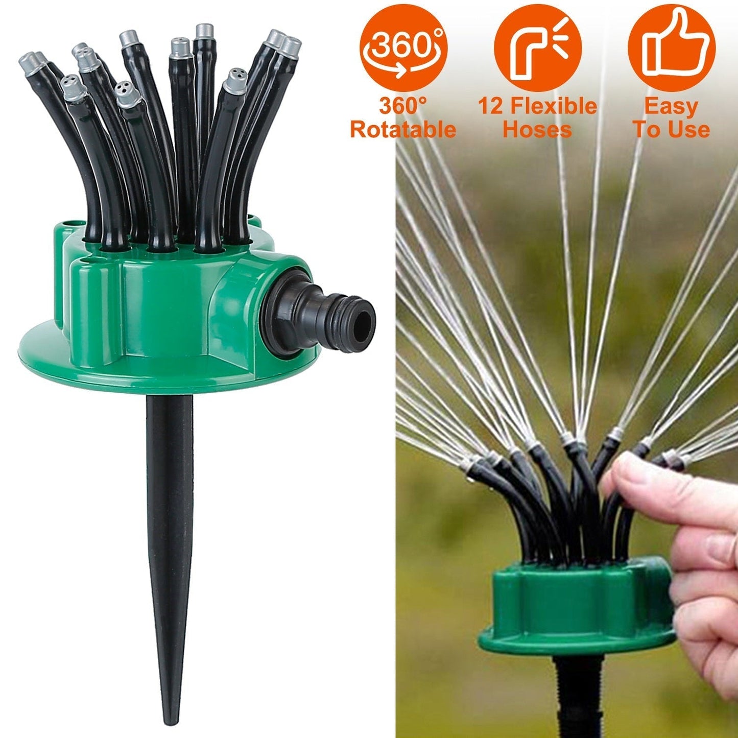 Frendorf | 360° Flexibler Rasenregner Automatisch 12 Rohre Garten Bewässerung Sprinkler