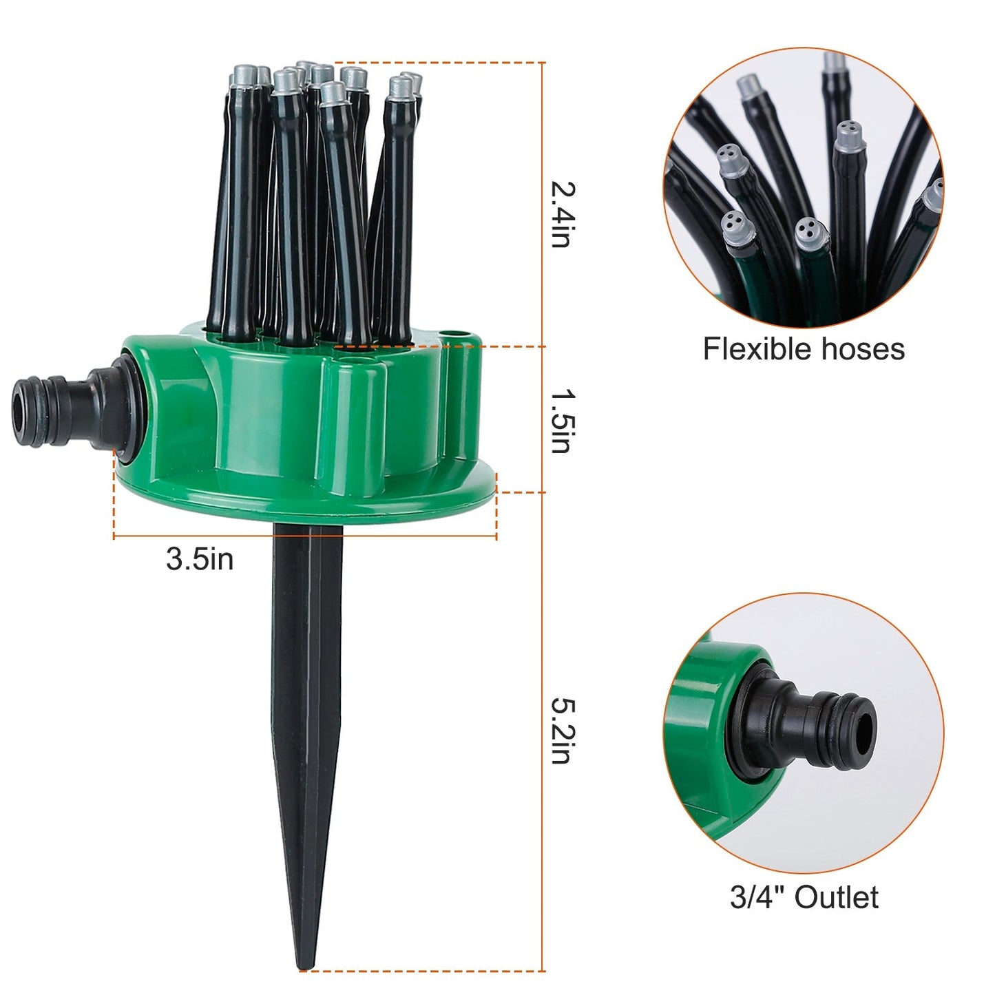 Frendorf | 360° Flexibler Rasenregner Automatisch 12 Rohre Garten Bewässerung Sprinkler