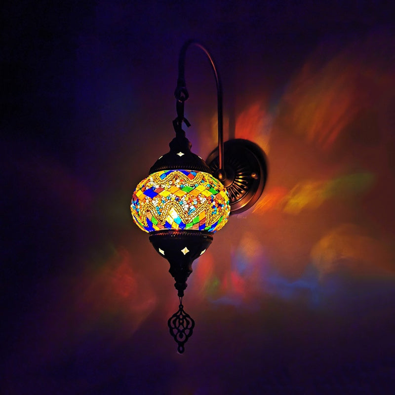 Frendorf | Orb Restaurant Wand Sconces Licht Traditionalisme Gehard Glas 1 Kop Geel/Goud/Meerblauw Wandverlichtingsarmatuur
