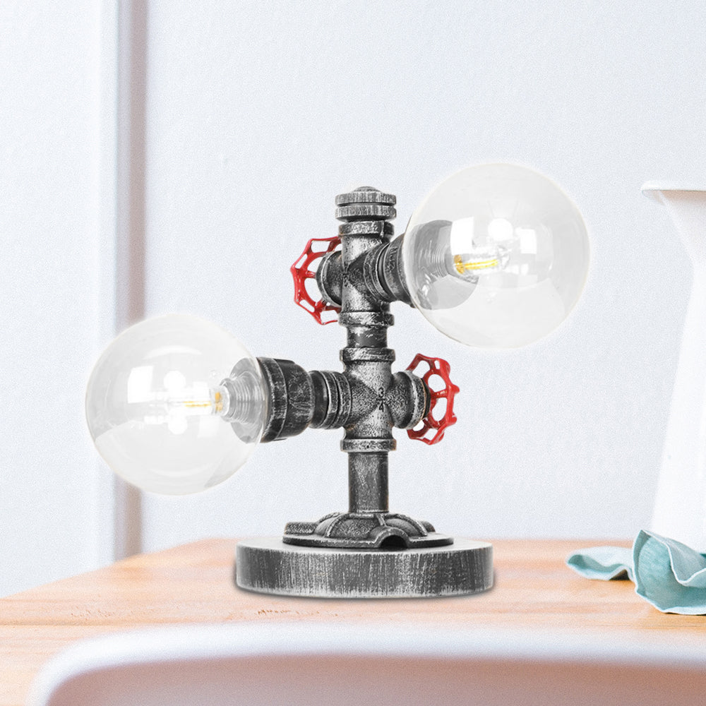 Antike Silber/Bronze Globus Schirm Arbeitsbeleuchtung Industrie Klar/Amber Glas 2-Licht Wohnzimmer Wandleuchte Lampe