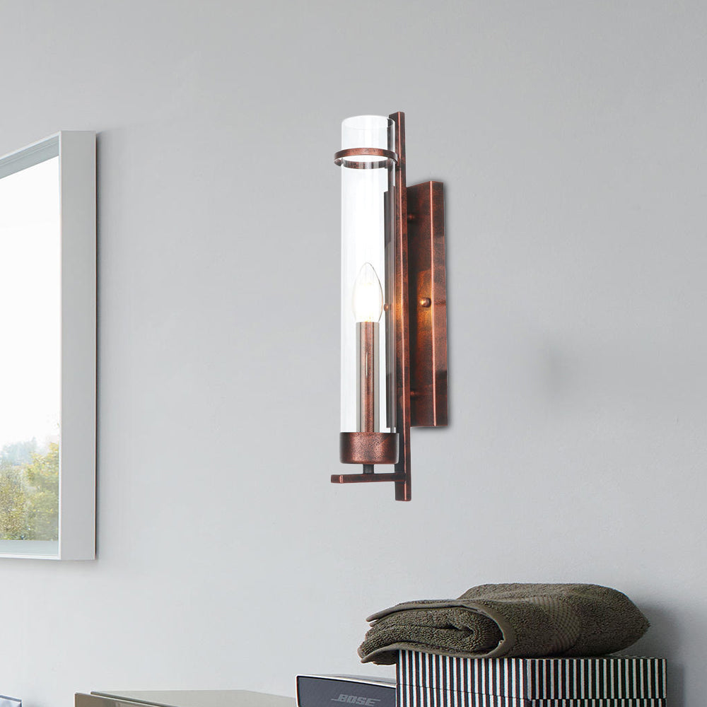 Frendorf | 1 Licht Tubular/Tube/Zylinder Wandlamp Industrieel Roest Duidelijk Glas Wandlamp Fixture voor Eetkamer