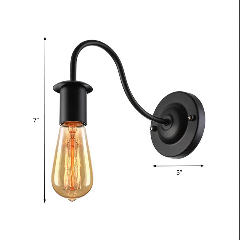 Frendorf | 7"/11" Dia 1 Kopf Wandbeleuchtung Vintage Gänsekopf Arm Metall Wandlampe mit freiliegender Glühbirne in Schwarz