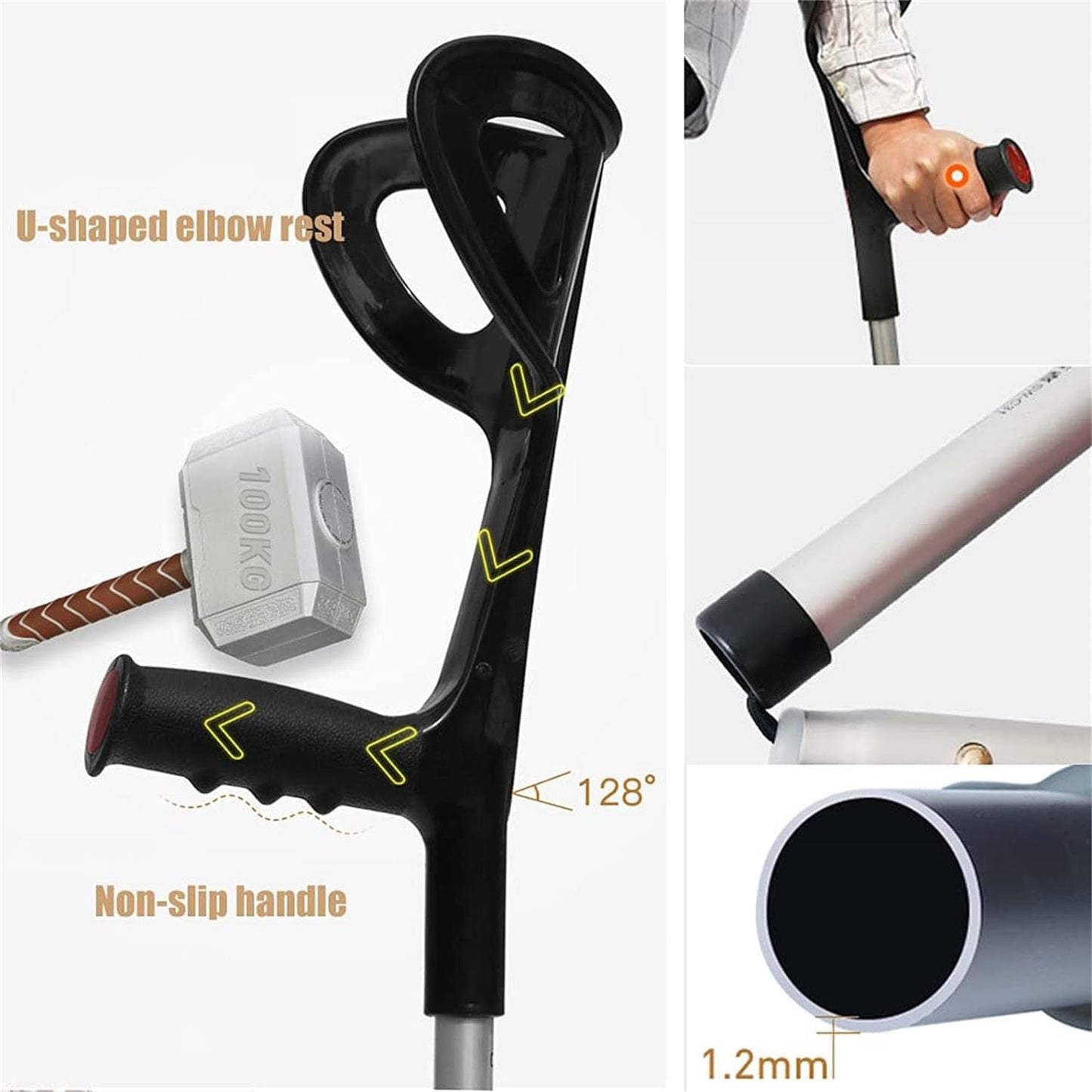 Frendorf | 2×Erwachsenen Unterarmkrücken, faltbare Gehhilfen, verstellbare Krücken, ergonomische Griffe, rutschfeste Gummikappen, für Höhen von 140-190 cm