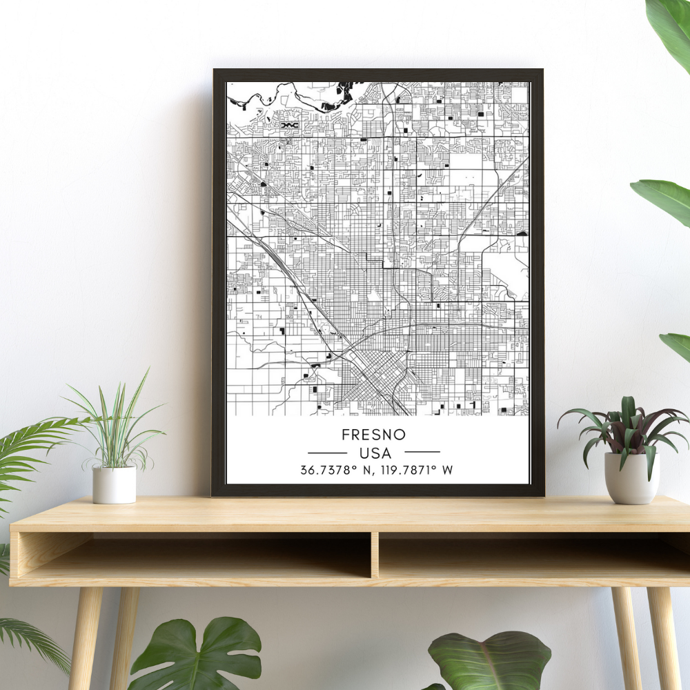 Fresno Stadtkarte - Leinwand Wandkunstmalerei