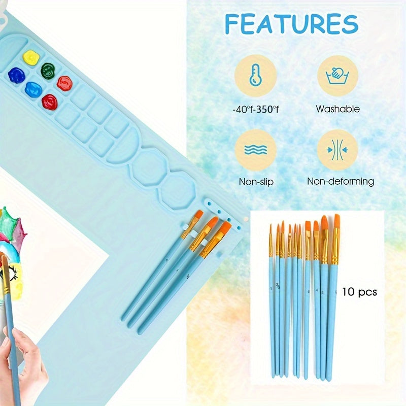 Frendorf | Silikonmalerei Matte mit Palette und Pinselhalter – Langlebig und Flexibel