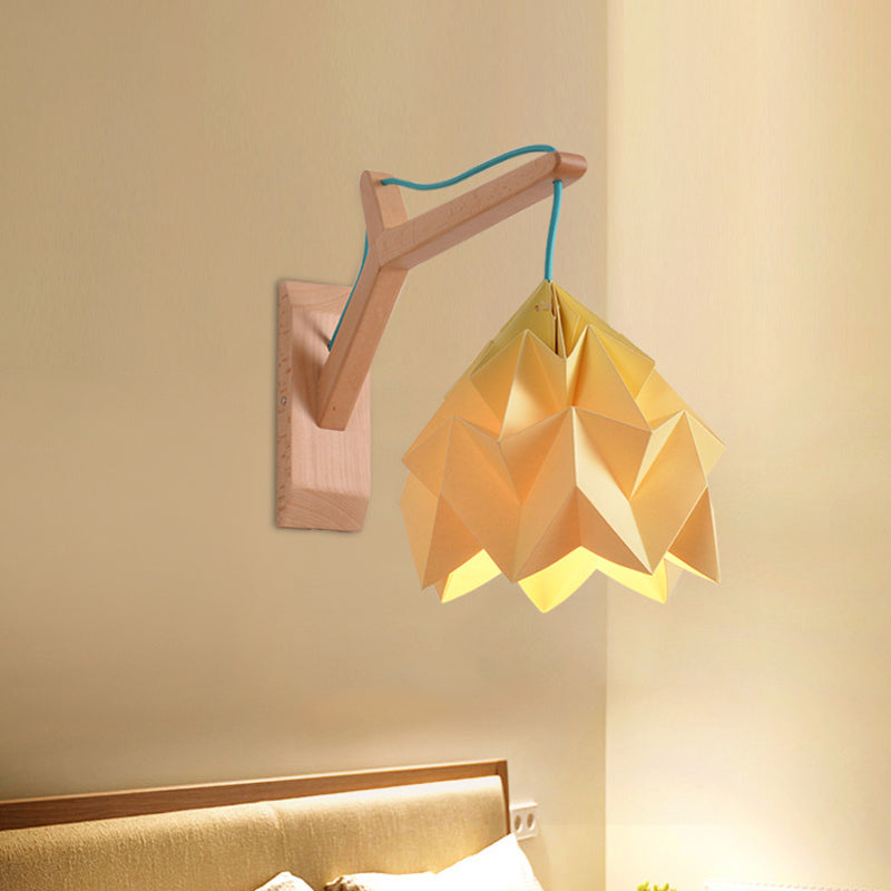 Frendorf | Gekromde Schaduw Papieren Wandlamp Macaron 1 Kop Wit/Roze/Geel/Blauw/Groen Sconcelamp met Houten Achterplaat