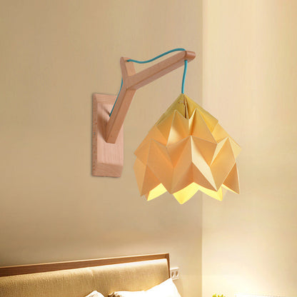 Frendorf | Gekromde Schaduw Papieren Wandlamp Macaron 1 Kop Wit/Roze/Geel/Blauw/Groen Sconcelamp met Houten Achterplaat