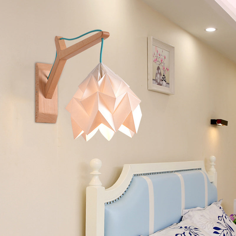 Frendorf | Gekromde Schaduw Papieren Wandlamp Macaron 1 Kop Wit/Roze/Geel/Blauw/Groen Sconcelamp met Houten Achterplaat