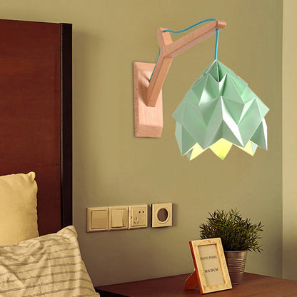 Frendorf | Gekromde Schaduw Papieren Wandlamp Macaron 1 Kop Wit/Roze/Geel/Blauw/Groen Sconcelamp met Houten Achterplaat
