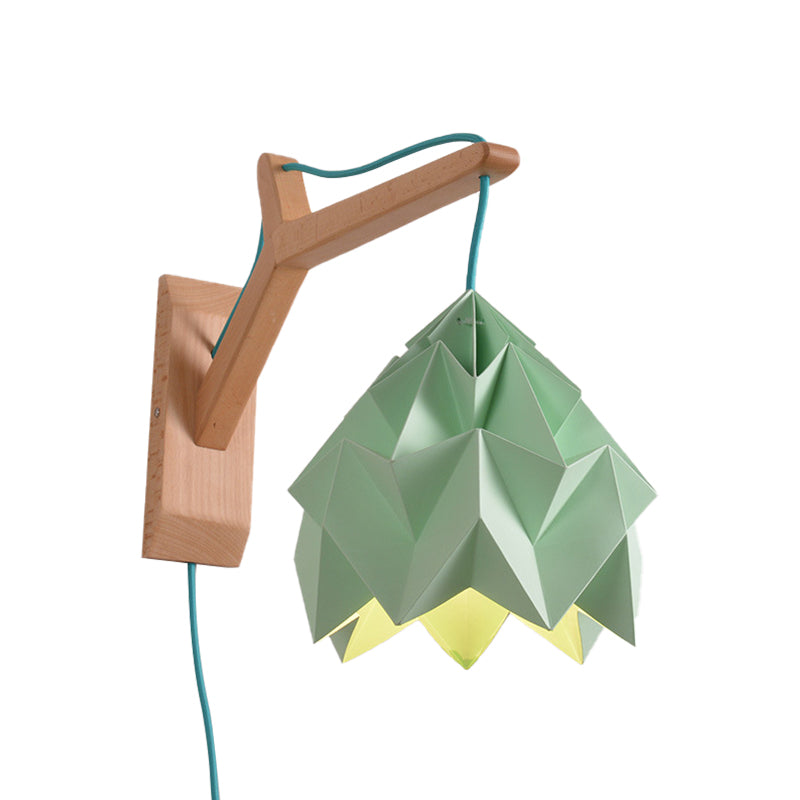 Frendorf | Gekromde Schaduw Papieren Wandlamp Macaron 1 Kop Wit/Roze/Geel/Blauw/Groen Sconcelamp met Houten Achterplaat