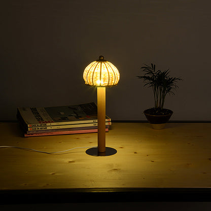 Japanische 1-Glühbirne Arbeitsbeleuchtung Holz handgearbeitet kleine Schreibtischlampe mit Bambusschirm