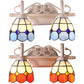 Frendorf | Dome Doppel-Wandlampe mit gebogenem Arm, Buntglas, traditionelle Wandbeleuchtung in Blau/Orange