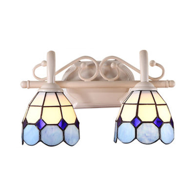 Frendorf | Dome Doppel-Wandlampe mit gebogenem Arm, Buntglas, traditionelle Wandbeleuchtung in Blau/Orange