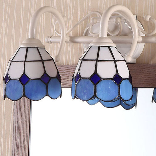 Frendorf | Dome Doppel-Wandlampe mit gebogenem Arm, Buntglas, traditionelle Wandbeleuchtung in Blau/Orange