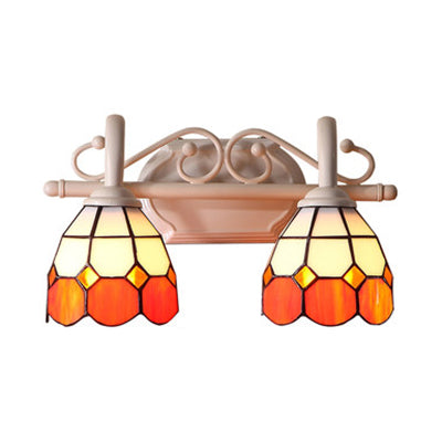 Frendorf | Dome Doppel-Wandlampe mit gebogenem Arm, Buntglas, traditionelle Wandbeleuchtung in Blau/Orange