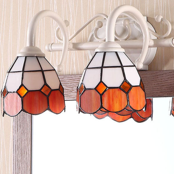 Frendorf | Dome Doppel-Wandlampe mit gebogenem Arm, Buntglas, traditionelle Wandbeleuchtung in Blau/Orange
