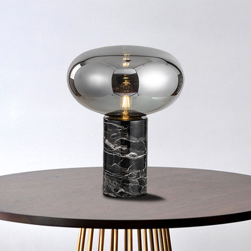 Oval Task Light Modern Smoke Gray/Amber Glass 1 Head Desk Lamp with Black Cylinder Marble Base, 9"/12.5" Wide