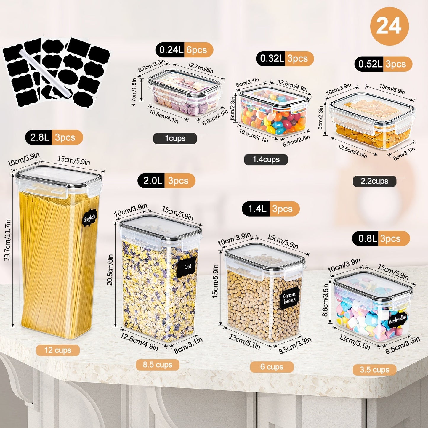 Frendorf | 24-teiliges Premium-Küchen-Aufbewahrungsset – Praktisch und Organisiert