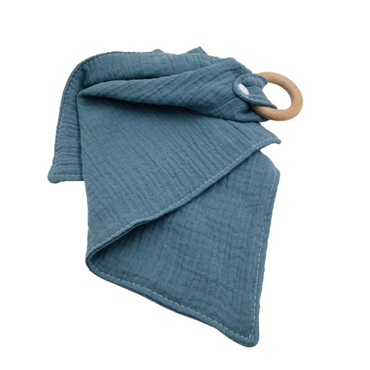 Frendorf | Baby Beißringe mit Holzring – Weiche Muslin Tücher Beißhilfe