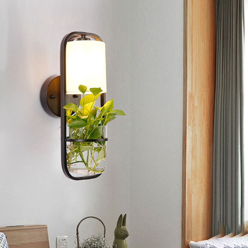 Frendorf | Schwarz 1 Glühbirne Wandleuchte Vintage Metall Rechteck LED Wandleuchte mit Pflanzenbehälter für Schlafzimmer