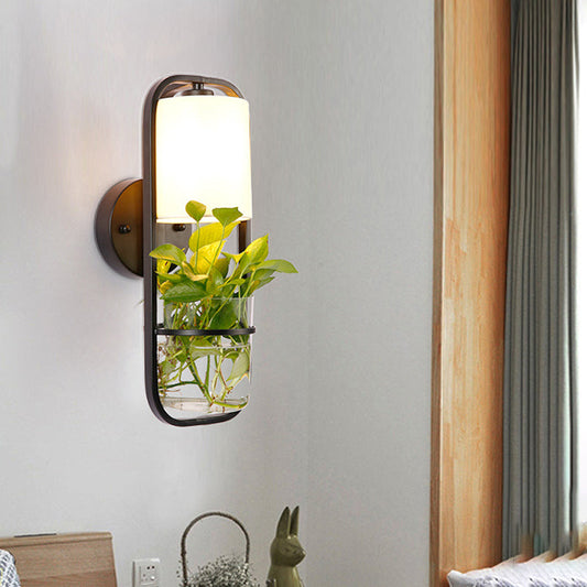 Frendorf | Schwarz 1 Glühbirne Wandleuchte Vintage Metall Rechteck LED Wandleuchte mit Pflanzenbehälter für Schlafzimmer