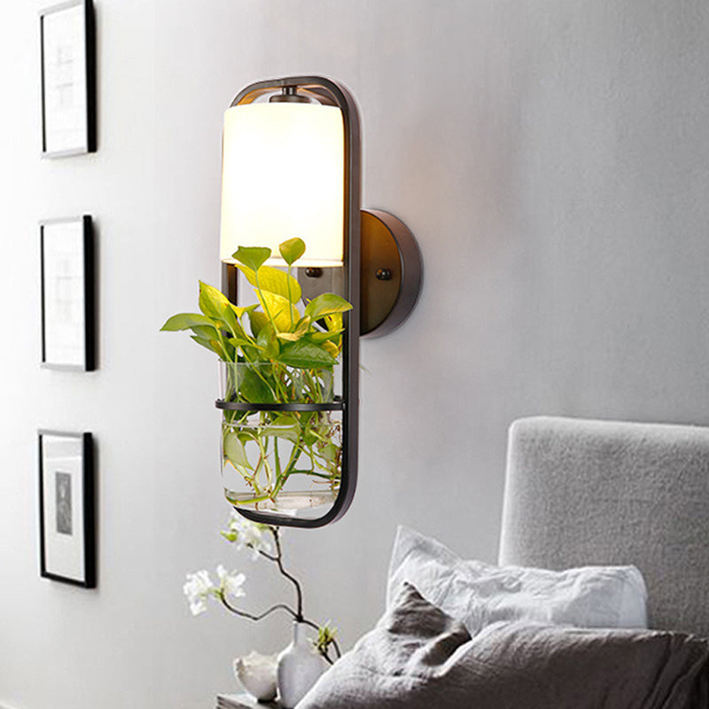 Frendorf | Schwarz 1 Glühbirne Wandleuchte Vintage Metall Rechteck LED Wandleuchte mit Pflanzenbehälter für Schlafzimmer