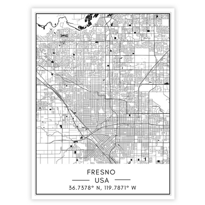 Fresno Stadtkarte - Leinwand Wandkunstmalerei