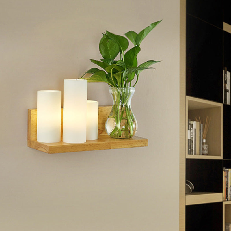 Frendorf | Opal Glas Cilinder Wandverlichting Industrieel 1 Lamp Slaapkamer LED Wandlamp in Hout, Links/Rechts