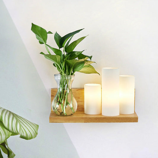 Frendorf | Opal Glas Cilinder Wandverlichting Industrieel 1 Lamp Slaapkamer LED Wandlamp in Hout, Links/Rechts