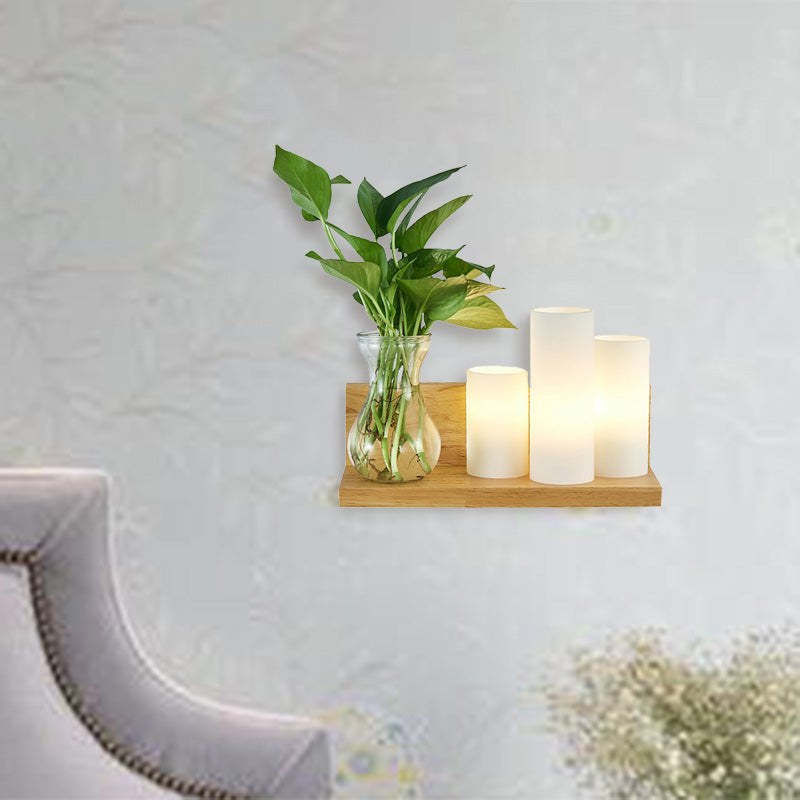 Frendorf | Opal Glas Cilinder Wandverlichting Industrieel 1 Lamp Slaapkamer LED Wandlamp in Hout, Links/Rechts