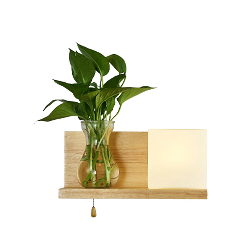 Frendorf | Minimalisme Vierkante Wandlamp Fixture 1 Hoofd Witte Glas LED Wandlamp Verlichting in Hout, Links/Rechts