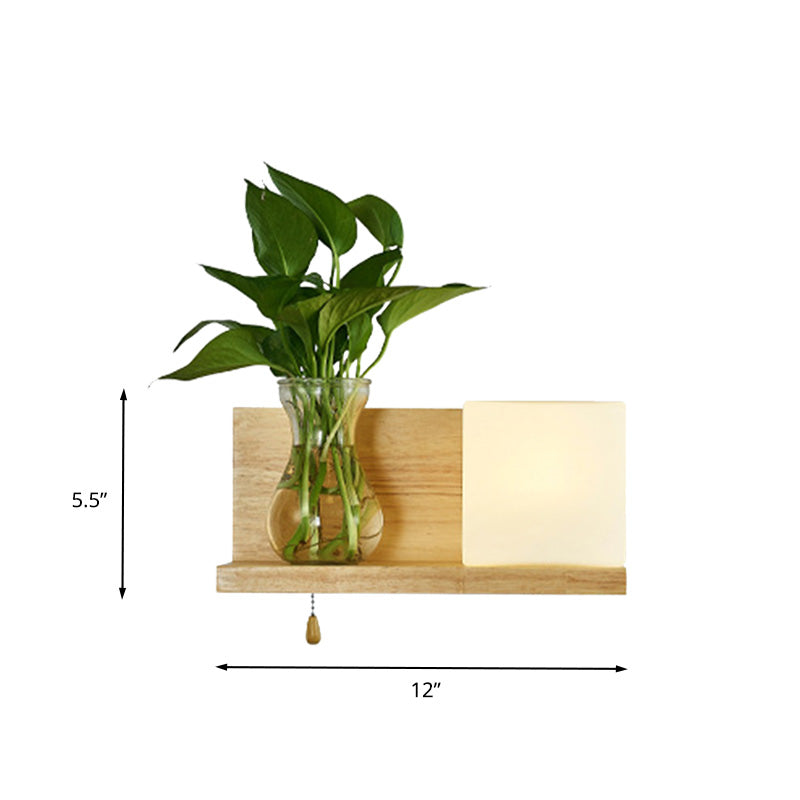 Frendorf | Minimalisme Vierkante Wandlamp Fixture 1 Hoofd Witte Glas LED Wandlamp Verlichting in Hout, Links/Rechts