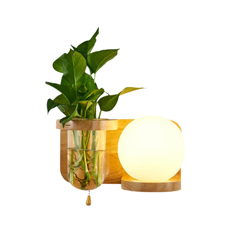 Frendorf | Ball Weiße Glas Wandlampe Industrie 1 Glühlampe Schlafzimmer LED Wandlampe Vorrichtung in Holz, Links/Rechts