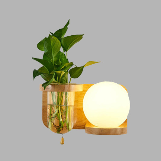 Frendorf | Ball Weiße Glas Wandlampe Industrie 1 Glühlampe Schlafzimmer LED Wandlampe Vorrichtung in Holz, Links/Rechts