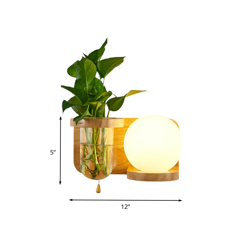 Frendorf | Ball Weiße Glas Wandlampe Industrie 1 Glühlampe Schlafzimmer LED Wandlampe Vorrichtung in Holz, Links/Rechts