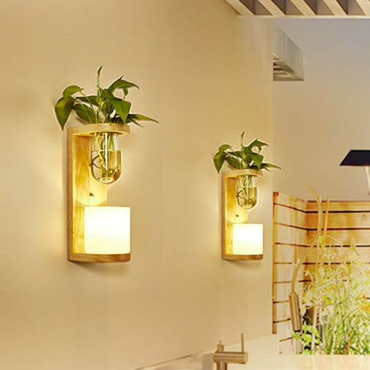 Frendorf | Barrel/Globe Opal Glass Up/Down Light Simple 1 Light Wohnzimmer LED Wandmontagebeleuchtung in Holz