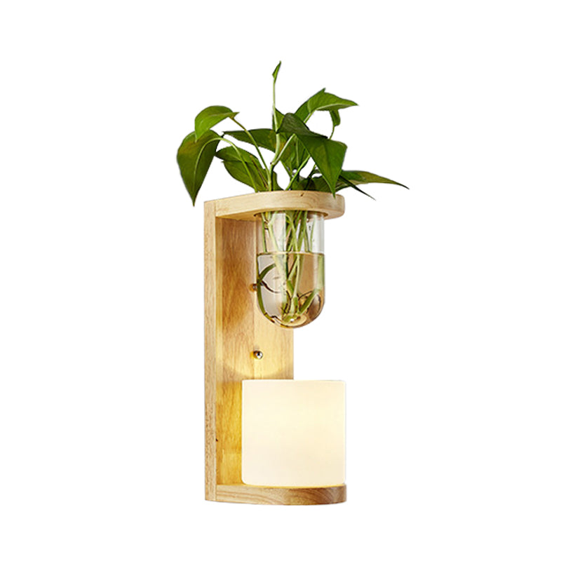 Frendorf | Barrel/Globe Opal Glass Up/Down Light Simple 1 Light Wohnzimmer LED Wandmontagebeleuchtung in Holz