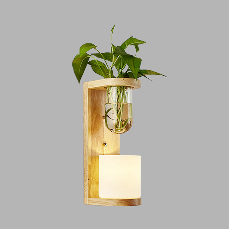 Frendorf | Barrel/Globe Opal Glass Up/Down Light Simple 1 Light Wohnzimmer LED Wandmontagebeleuchtung in Holz