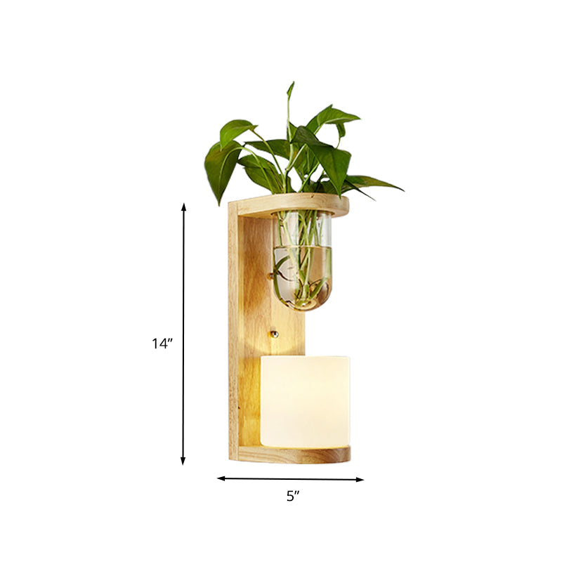 Frendorf | Barrel/Globe Opal Glass Up/Down Light Simple 1 Light Wohnzimmer LED Wandmontagebeleuchtung in Holz