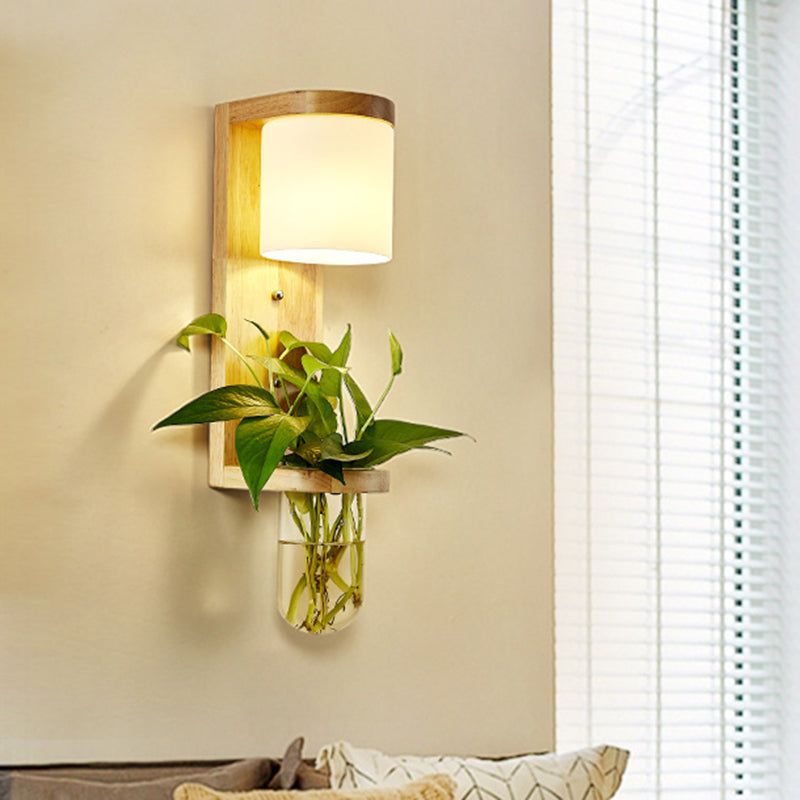 Frendorf | Barrel/Globe Opal Glass Up/Down Light Simple 1 Light Wohnzimmer LED Wandmontagebeleuchtung in Holz