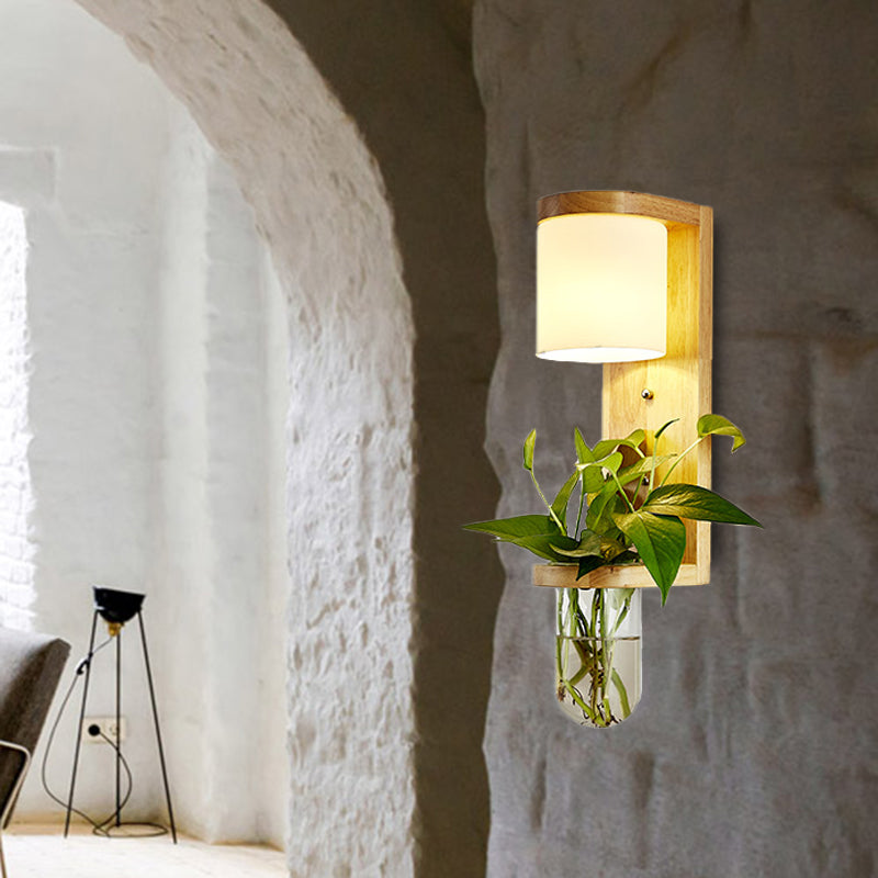 Frendorf | Barrel/Globe Opal Glass Up/Down Light Simple 1 Light Wohnzimmer LED Wandmontagebeleuchtung in Holz